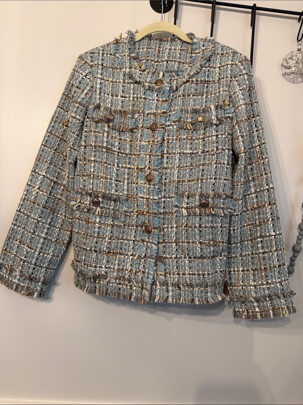 Classic Blue Tweed Boxy Jacket - Women's